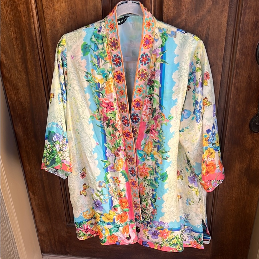 Johnny Was Reversible Multicolor Floral Kimono